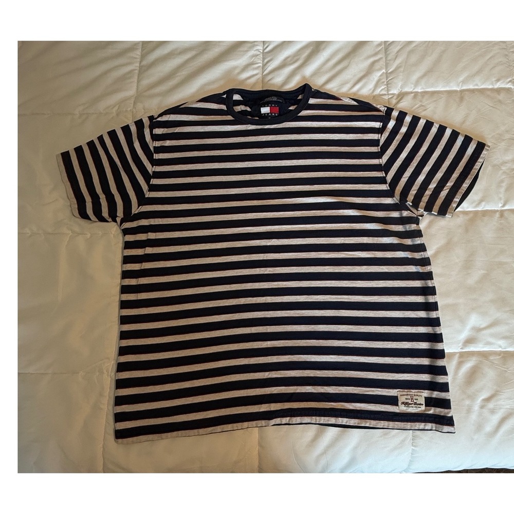 Tommy Jeans T-Shirt Mens XL Blue Striped Short Sleeve Cotton Tee